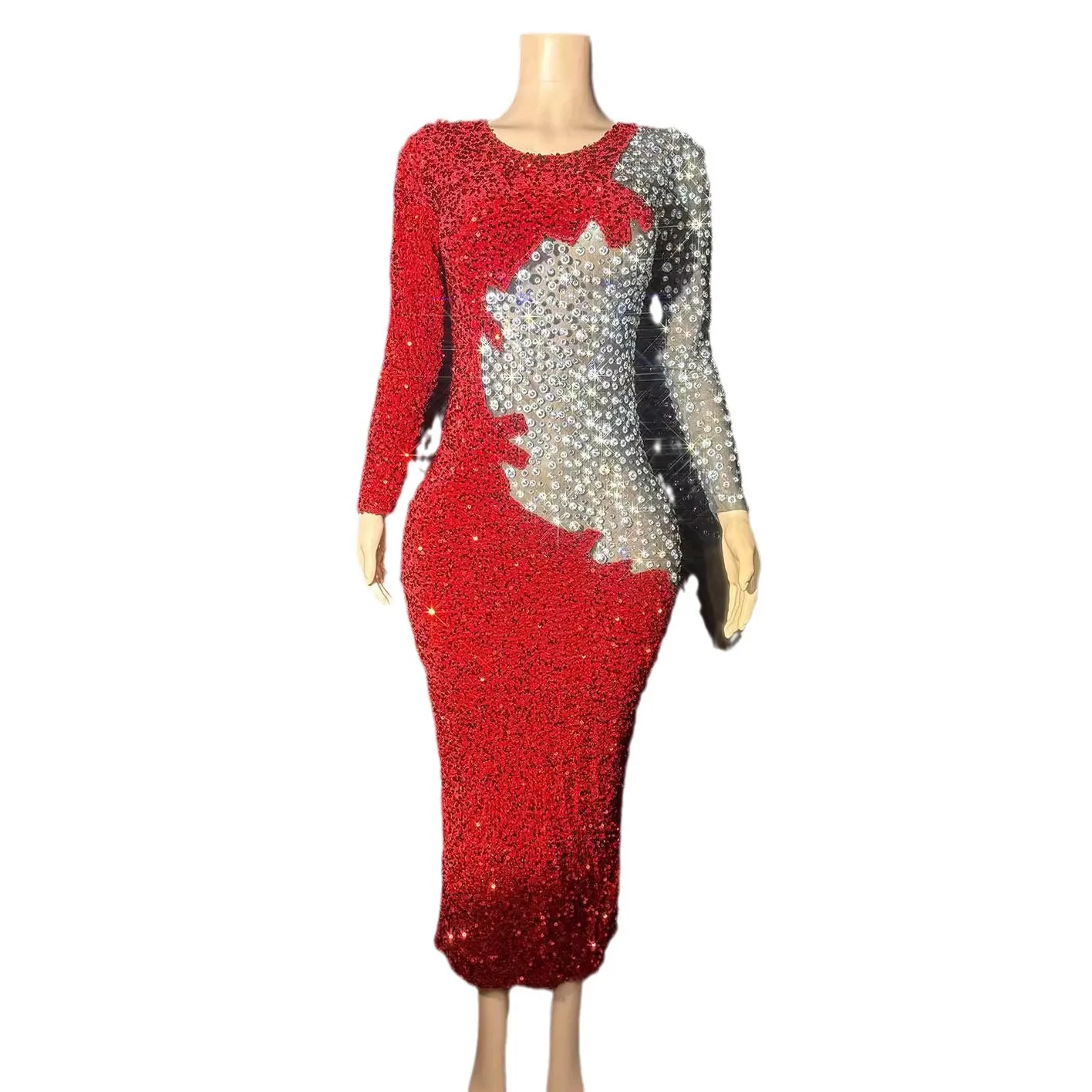 Costume Nightclub Bar Female Full Diamond Long Sleeve Dress Singer Model Hosting Vestidos Festas E Eventos Robe De Soirée Femmes