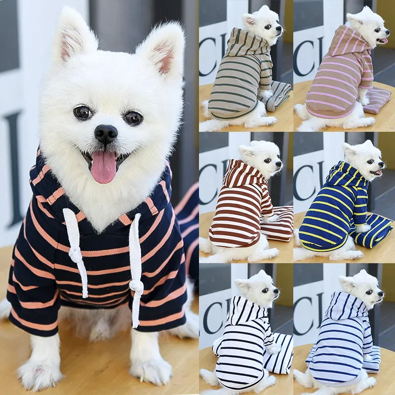 Pet Clothes Dog Cat Spring and Autumn Dog Hoodie Striped Simple Style Dogs Accessories