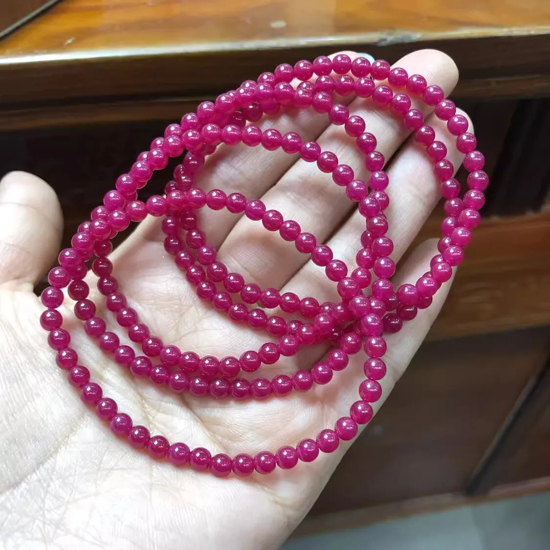 1PIECE RUBY RED ROUND 4mm bracelet  FPPJ 17cm