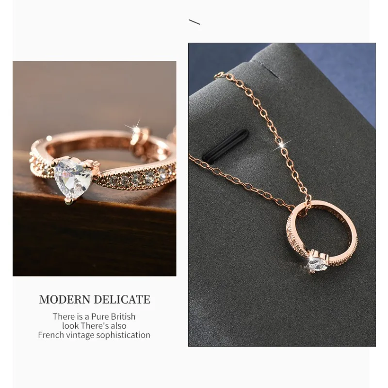 

Titanium steel 18K real gold ring necklace, high-end fashionable clothing necklace, heart ring pendant, collarbone chain