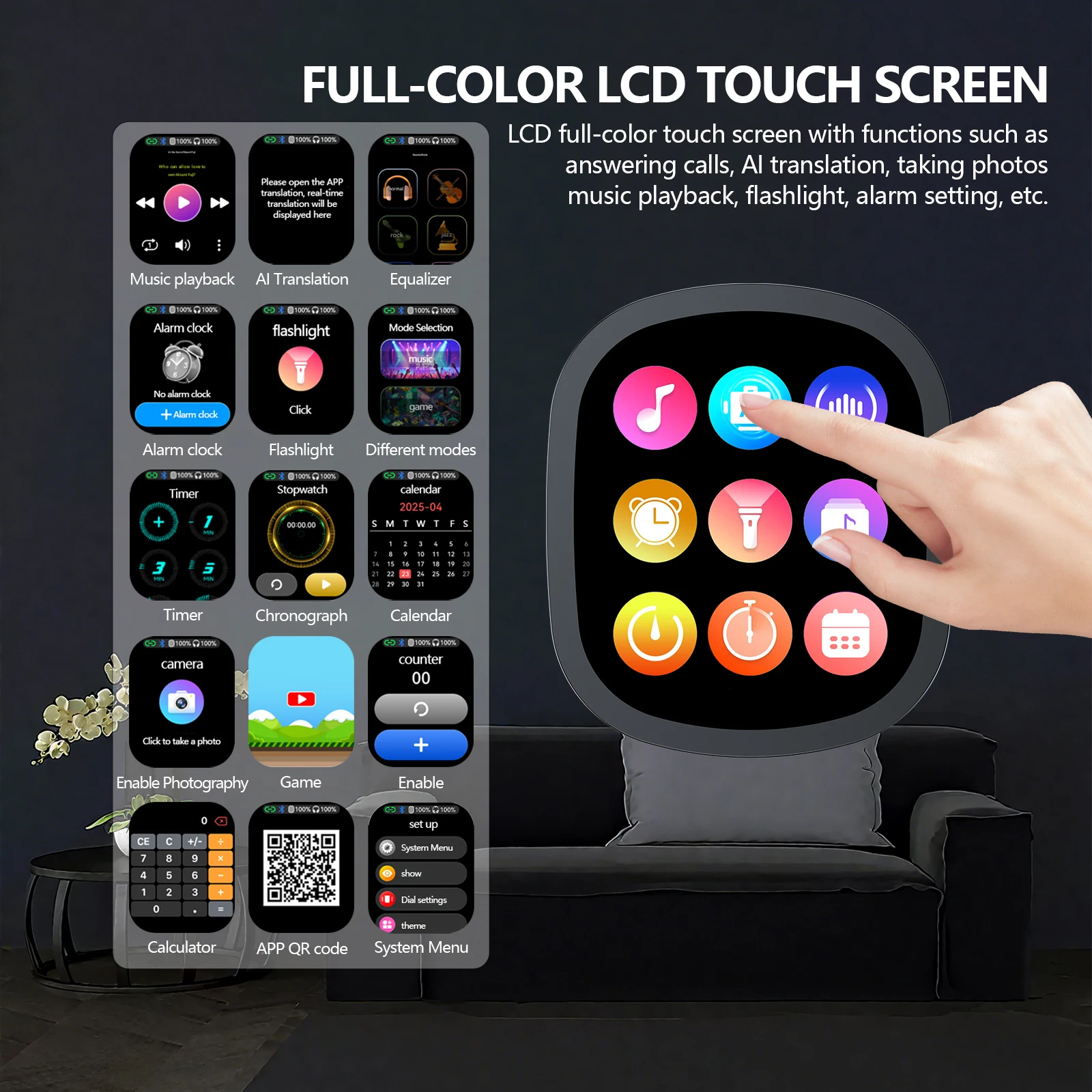 Słuchawki bezprzewodowe Siindoo JH-822Plus z odłączanym, kolorowym ekranem dotykowym, funkcją tłumaczenia BT5.4, asystentem AI i inteligentnym czatem.