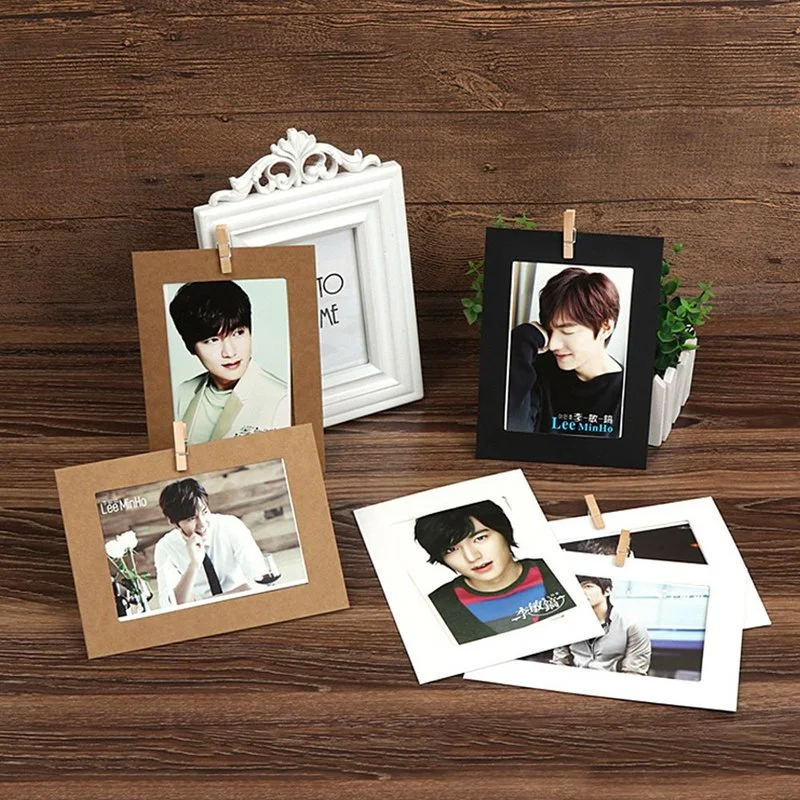 

10pcs Mixed Pack Photo Frames with Clips Diy Kraft Paper 5inch Picture Frames Hanging Wall Photos Album Party Home Decoration