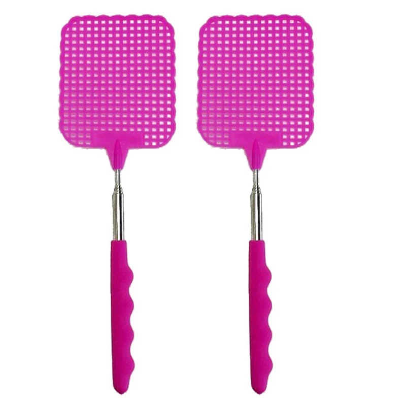 

2X Flyswatter Fly Tapper Mosquito Insects Swatter Telescopic Up To 73 Cm Pink