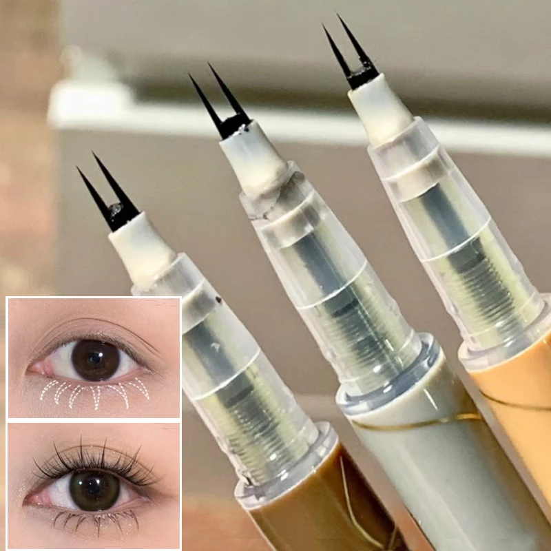 Double Forked Tip Lower Eyelash Pen Makeup Ultra-thin 2 Fork Tip Liquid Eyeliner Waterproof Natural Eye Brow Lower Lash Pencil