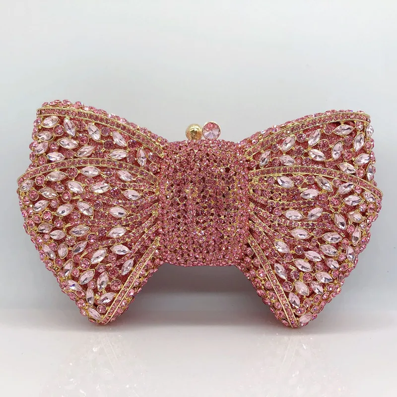 Green Rhinestone Bow Clutches Luxury Purple Diamond Wedding Purse Newest Crystal Dinner Handbags Designer Party Minaudere Bags