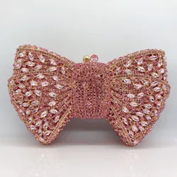 Green Rhinestone Bow Clutches Luxury Purple Diamond Wedding Purse Newest Crystal Dinner Handbags Designer Party Minaudere Bags