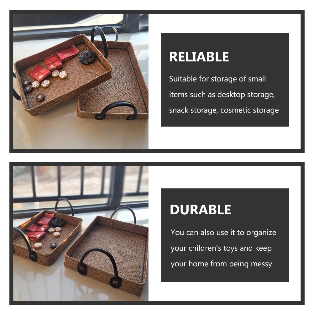 

Seagrass Storage Basket Woven Basket Handmade Sundries Holder for Living Room Kitchen Bathroom Desktop Organizer Bin