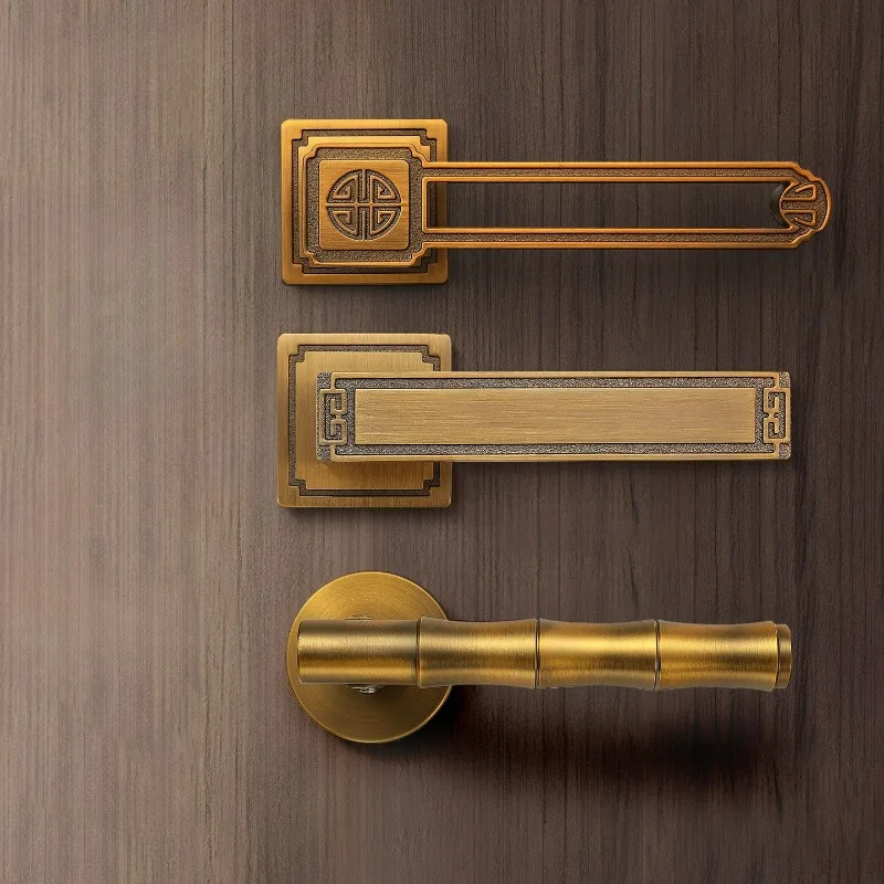 Retro Chinese Style Antique Bronze Indoor Home Room Door Bedroom Split Silent Wooden Door Handle Lock
