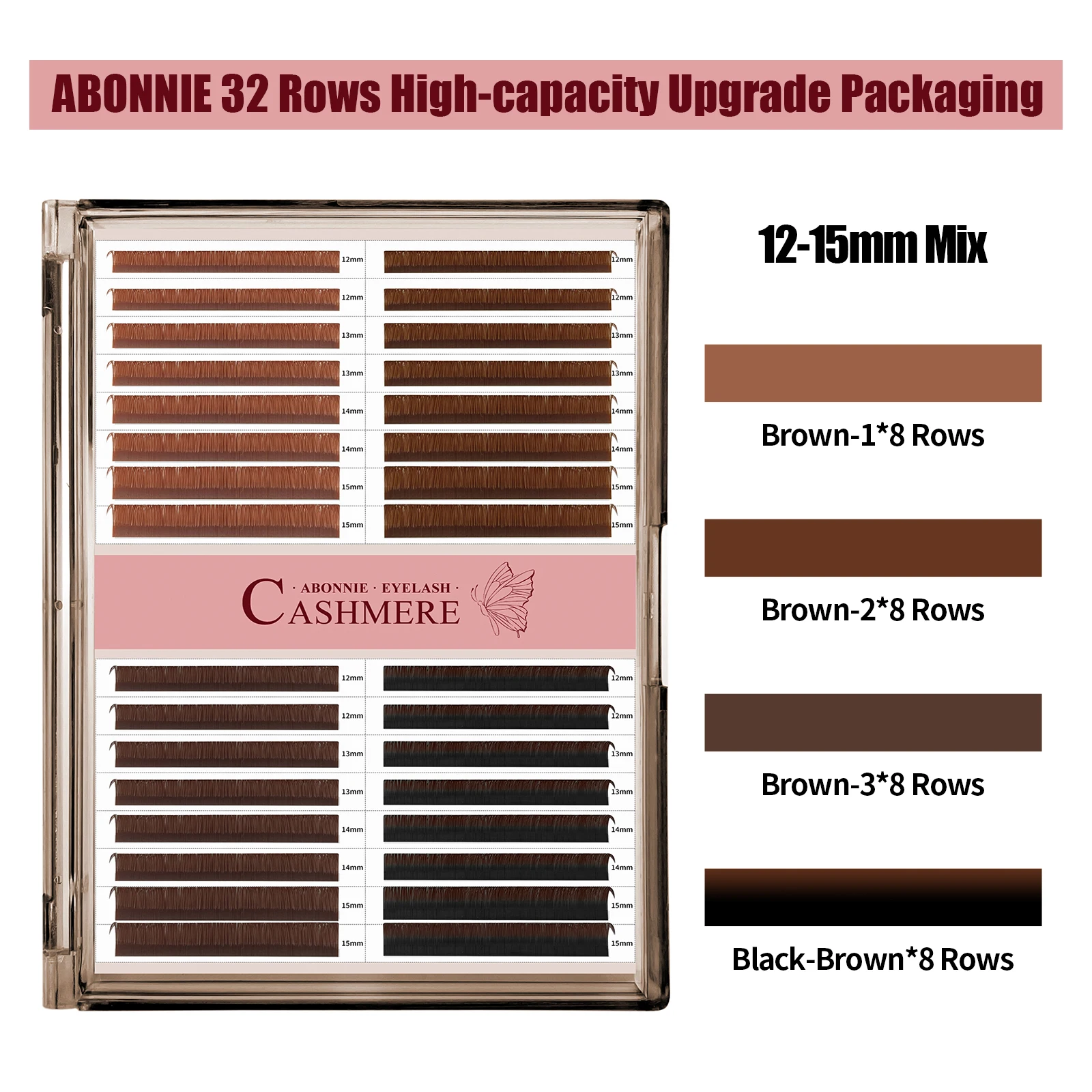 Abonnie 32 Rows Light Dark Brown Individual Eyelash Extension 12-15mm Brown Color False Lashes Mink Eyelashes Extension