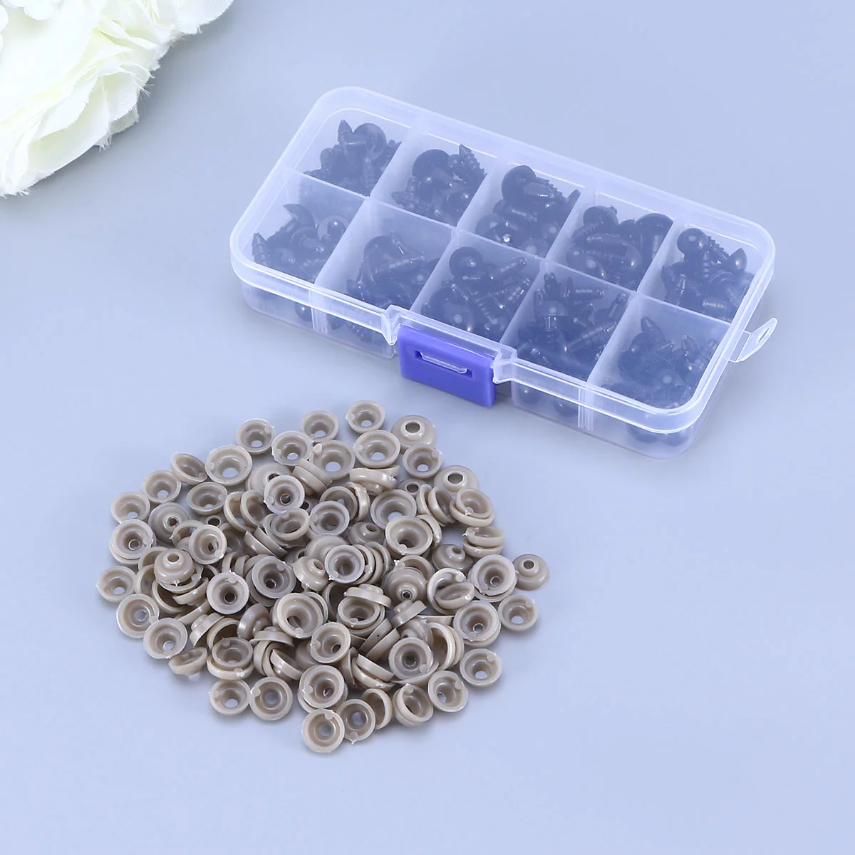 

142PCS DIY Use Round Boxed Handmade Plastic Plush Toy Eye Nose Accessories(Black) Round plastic Eyes toy plastic eye