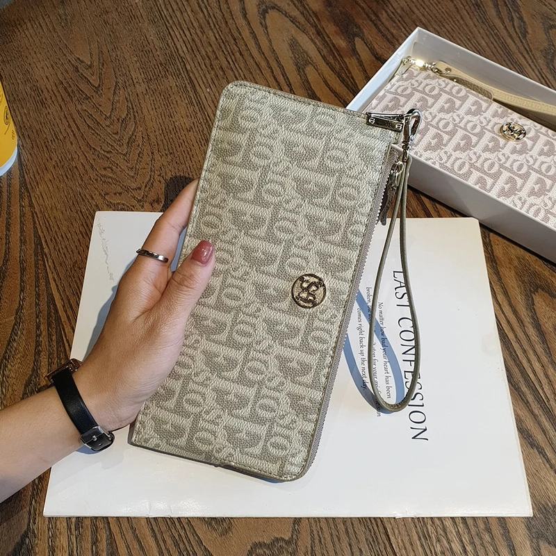2025 Thin Women Wallets Genuine Leather Clutch Bag Original Brand Long Cowhide Purse With Logo Letter Print Grained Clutches