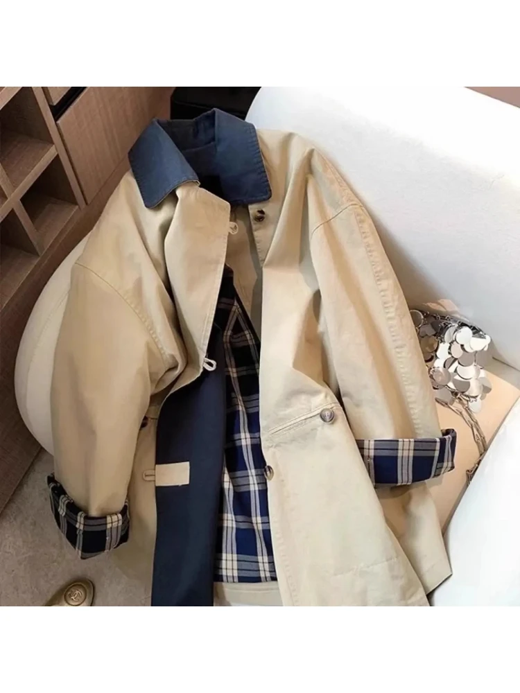 

Осень 2024, Новое поступление, женское повседневное длинное пальто с лацканами, свободная посадка, винтажная верхняя одежда для похудения, дышащая одежда для поездок на работу