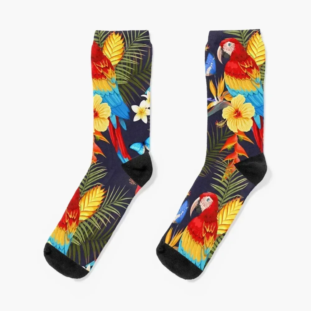 

Wild Macaws Painting (Black) - Exotic Tropical Birds - Colorful Parrots Socks FASHION golf Men's aesthetic Men Socks Women's