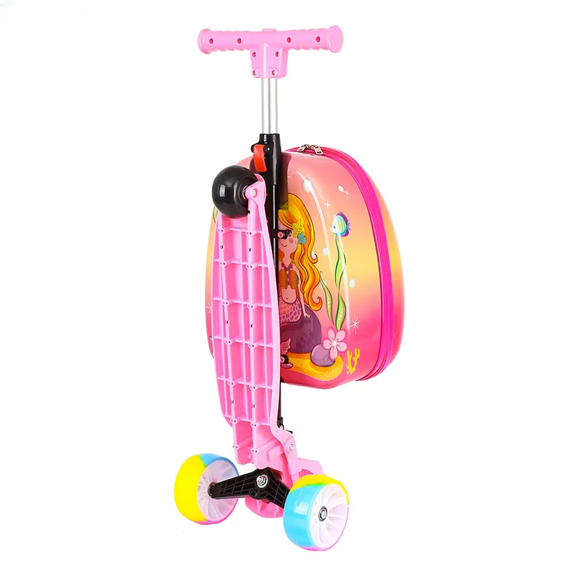 16 Inch Kids Scooter Travel Suitcase on Wheels Lazy Trolley Bag Children Rolling Luggage Cute Cartoon Trolley Luggage Gift