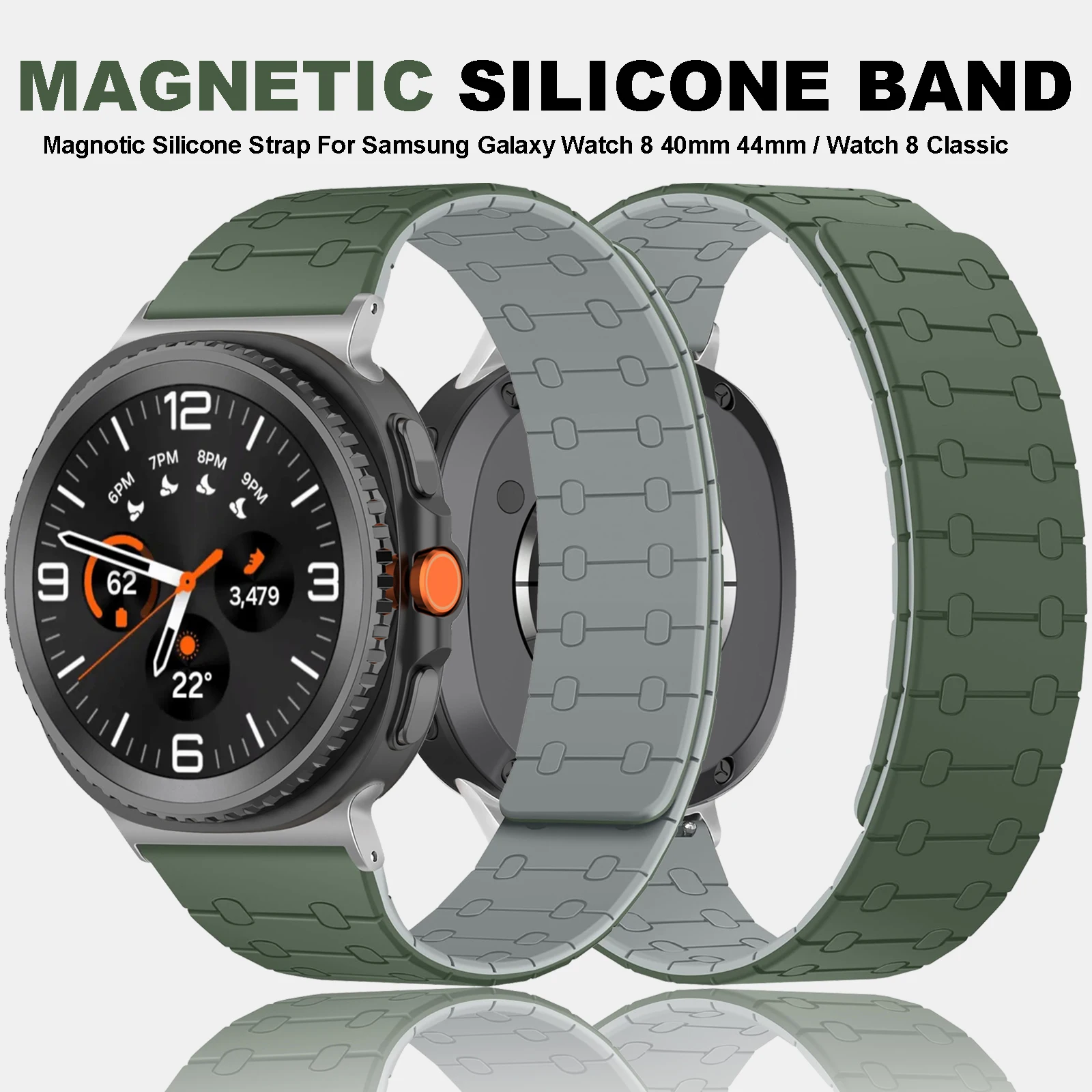 

Silicone Sport Band for Samsung Galaxy Watch 8 40mm 44mm Magnetic Loop Strap for Watch 8 Classic No Gaps Curved End Bracelet