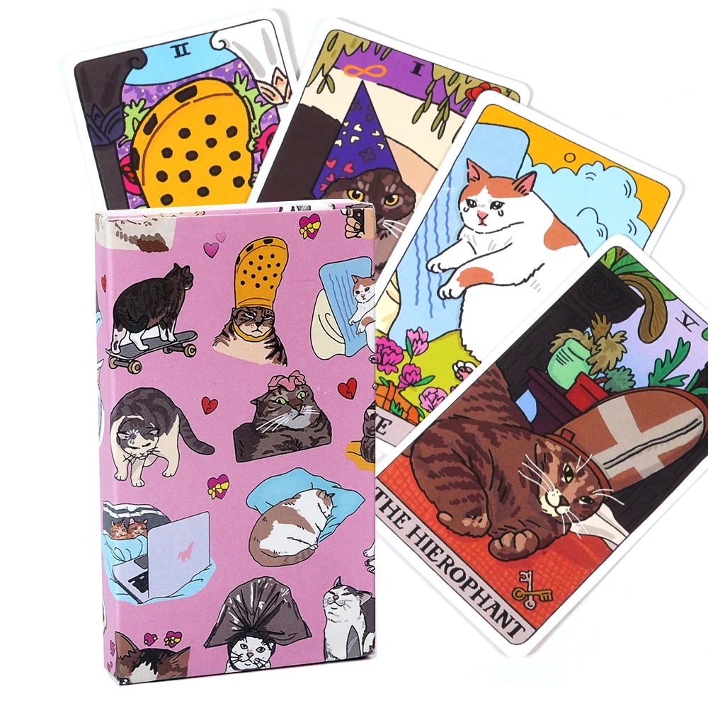 Baraja de Tarot Original de gato Meme, baraja de Tarot de gato mayor 22, Tarot de gato Witchy divertido, Kawaii Uwu gato, Tarot lindo Rosa divertido