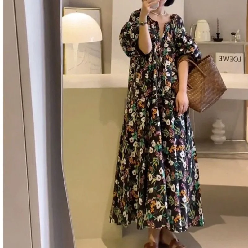 

Summer 2026 Women's Gentle Style Dress Chic Retro Forest System Skirt Three-quarter Sleeve Other Material 100% Citywalk Dress