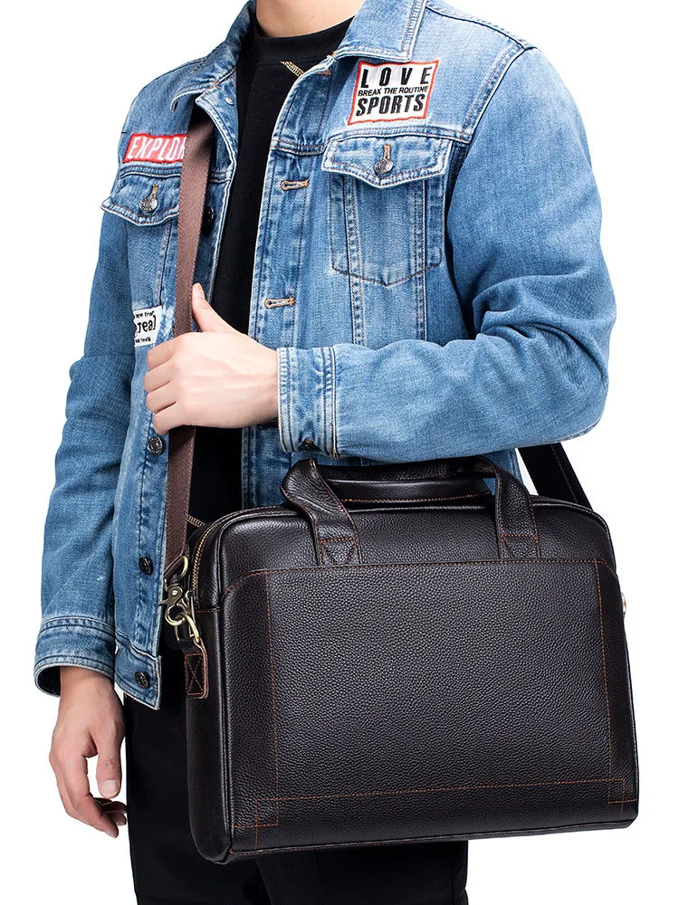 

Business Laptop Bag Men Retro Genuine Leather Handbags Male Travel Briefcases Men 15 "Computer Bag Single Shoulder Crossbody Bag