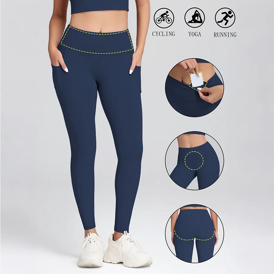 

Женские леггинсы с 3 карманами, облегающие спортивные брюки для велоспорта, эластичные леггинсы для фитнеса с эффектом контроля живота, одежда для занятий спортом на открытом воздухе
