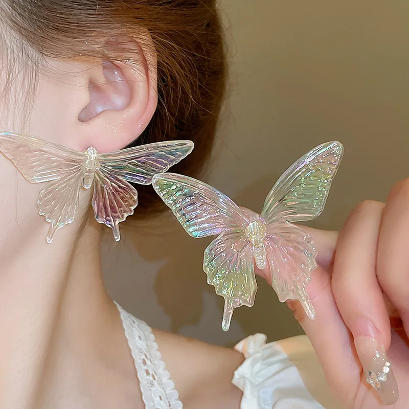 NISHIZAWA-Boucles d'oreilles papillon transparentes en acrylique pour femme, laser nette, tempérament