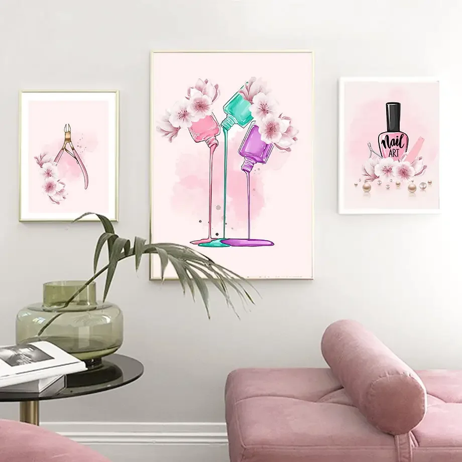 Nail Polish Fashion Wall Art Canvas Painting Nordic Prints And Posters Wall Pictures Manicure Store Pink Space Decor Aesthetics