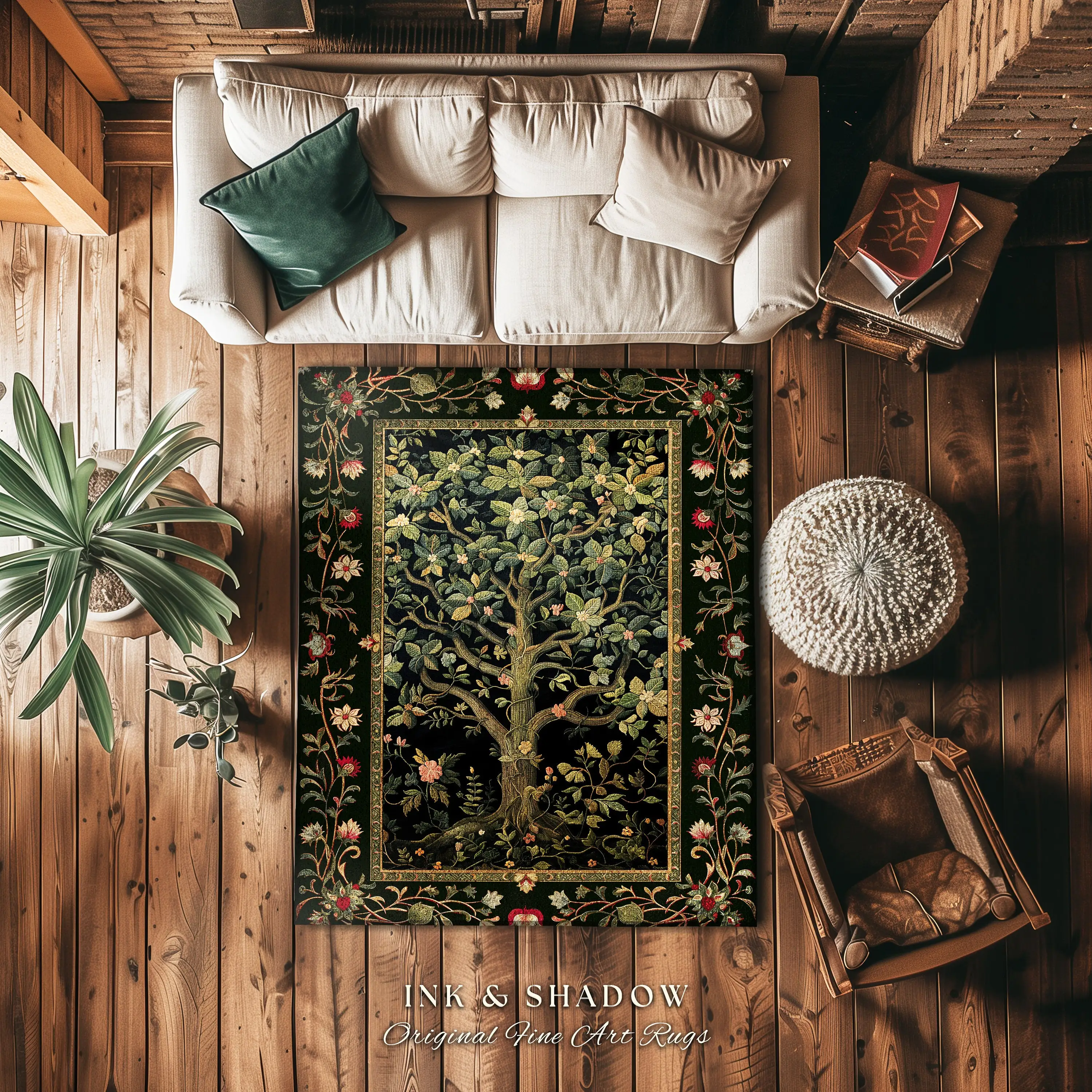 Elegant Botanical Accent Rug Bohemian Aesthetic Living Room Home Decor Rustic Gift Cottagecore Earth Tone Bedroom Floor Mat