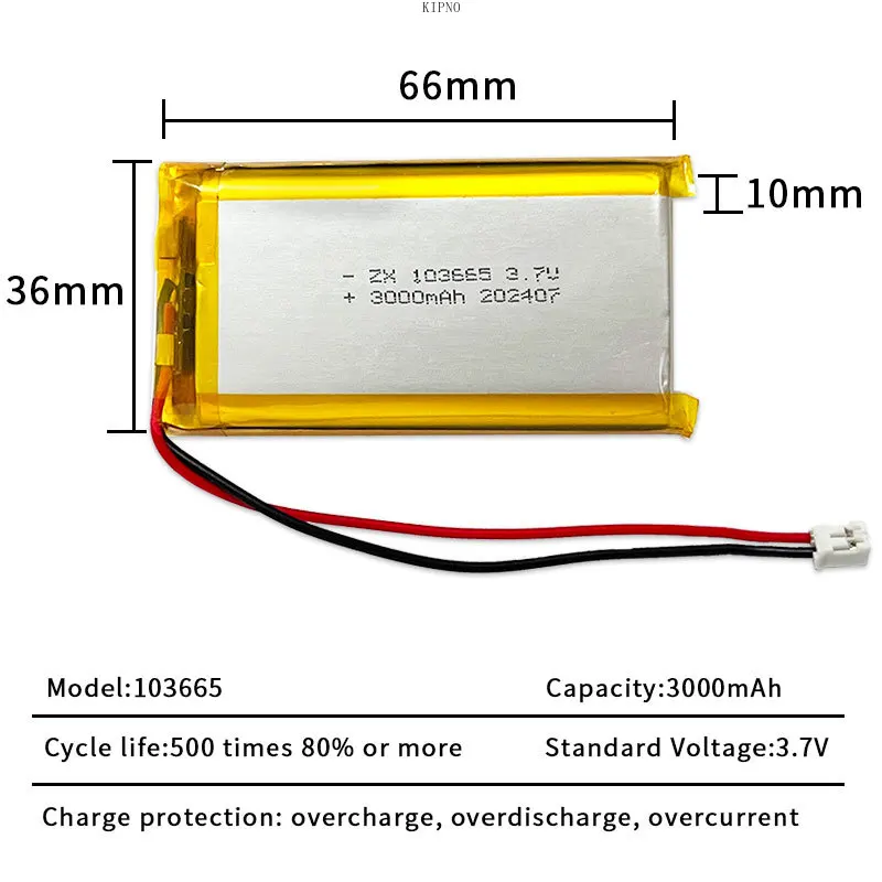 103665  Battery 3000mAh Li Polymer 3.7V Batteries Lipo for Fingerprint Lock Pet Waterer Electric Shaver DVD Lithium Cell