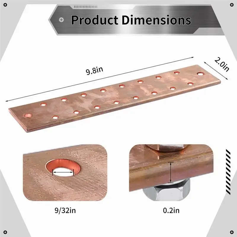 Wall Mounted Copper Ground Bar With 9/32\