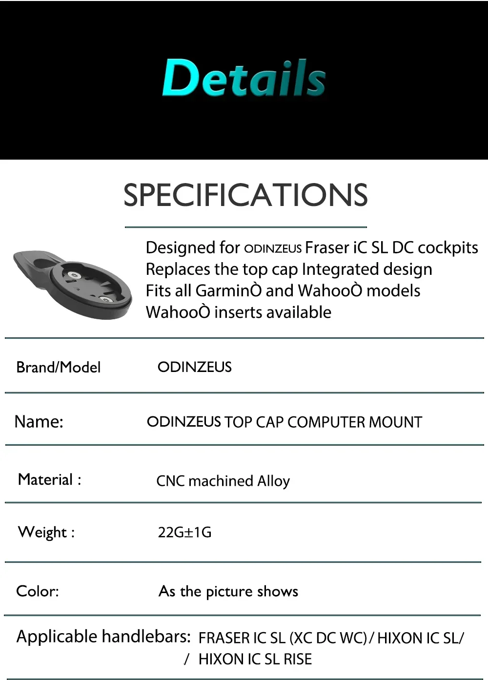 SYNCROS Fraser Ic Sl Wc/Dc/Xc Lenker Xc Vorbau 1.5/2.0 BIKE CNC Aluminium Top Cap Computerhalterung 0 Grad Garmin/Wahoo/Bryton – Detail 1