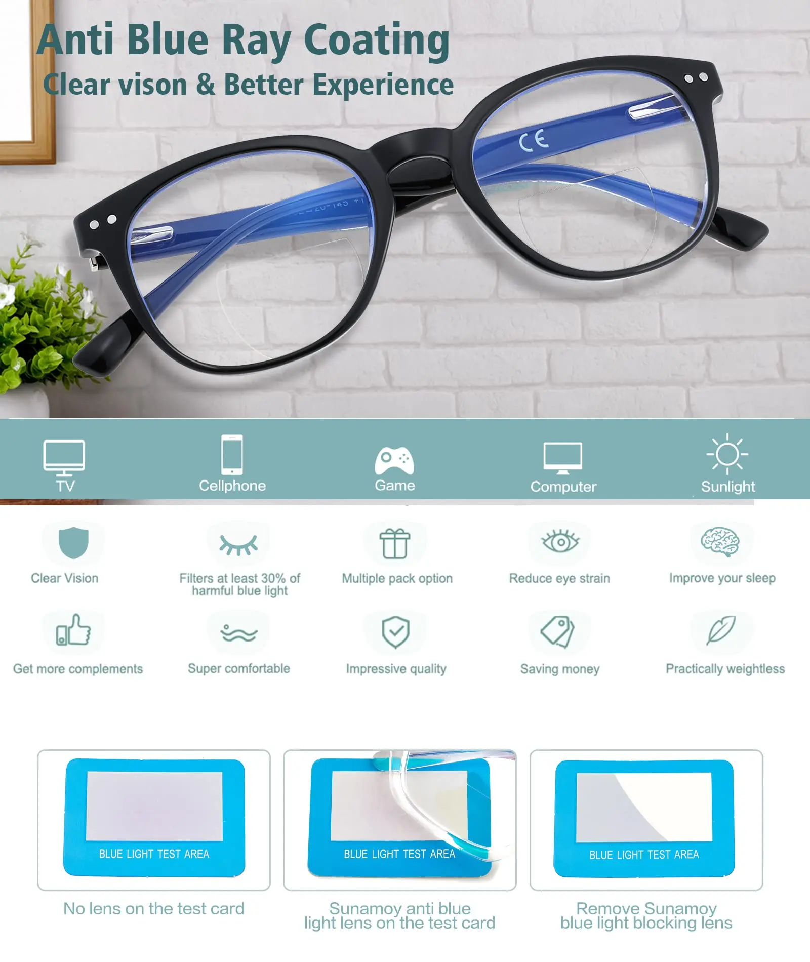 AABV Round Blue Light Bifocal Reading Glasses Women Computer Diopter Presbyopic Magnifying Readers 6018