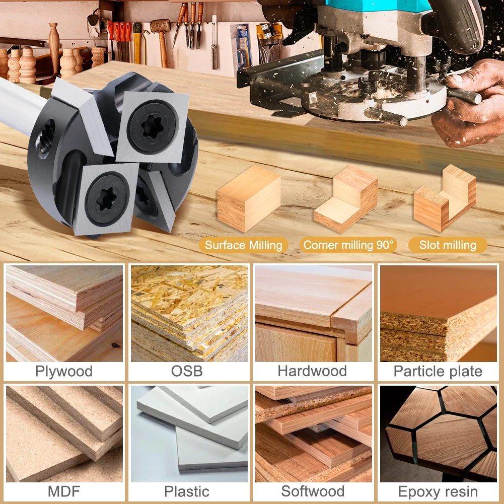 XCAN CNC Spoilboard-broca enrutadora de superficie, vástago de 6mm de diámetro, 25,4mm, fresa de cepillado instantáneo de carburo, broca enrutadora de madera