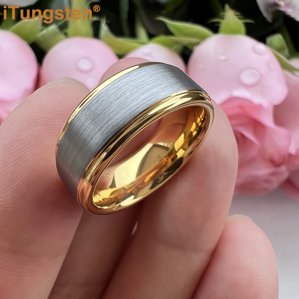 iTungsten 8mm Multicolor Tungsten Wedding Band Ring for Men Women Fashion Jewelry Stepped Brushed Free Shipping To World