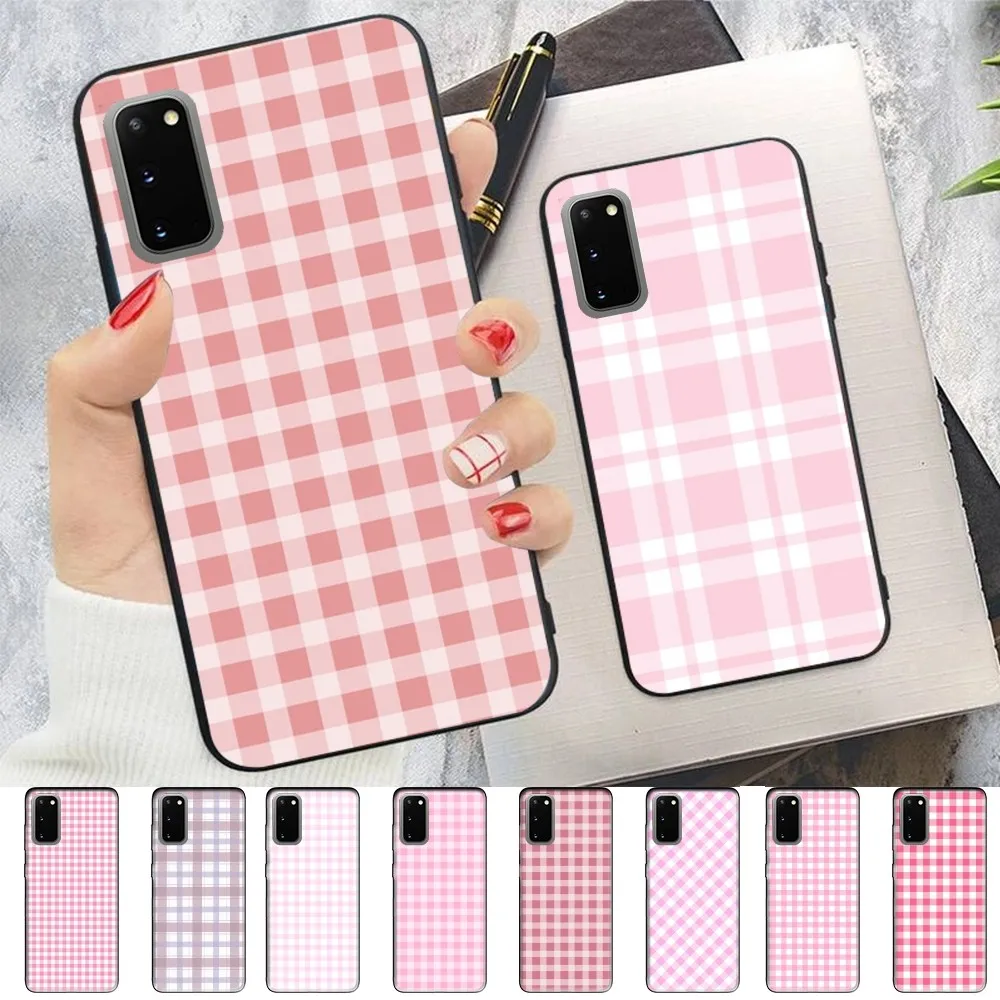 

Pink grid Phone Case For Samsung S 9 10 20 21 22 23 30 23plus lite Ultra FE S10lite Fundas