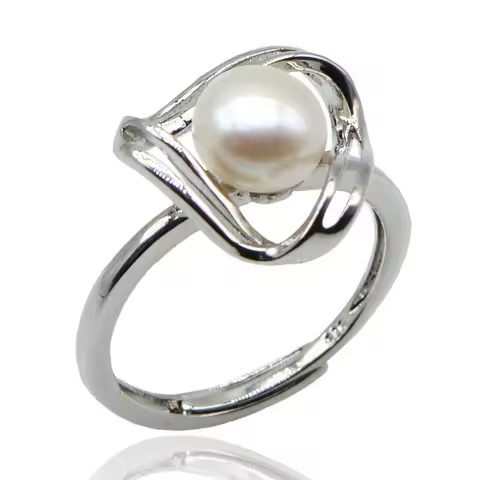 Rings for Women Round Natural Freshwater Pearl Ring 925 Silver Girly Style Cutout Adjustable Fashion Jewelry Anniversary Gift