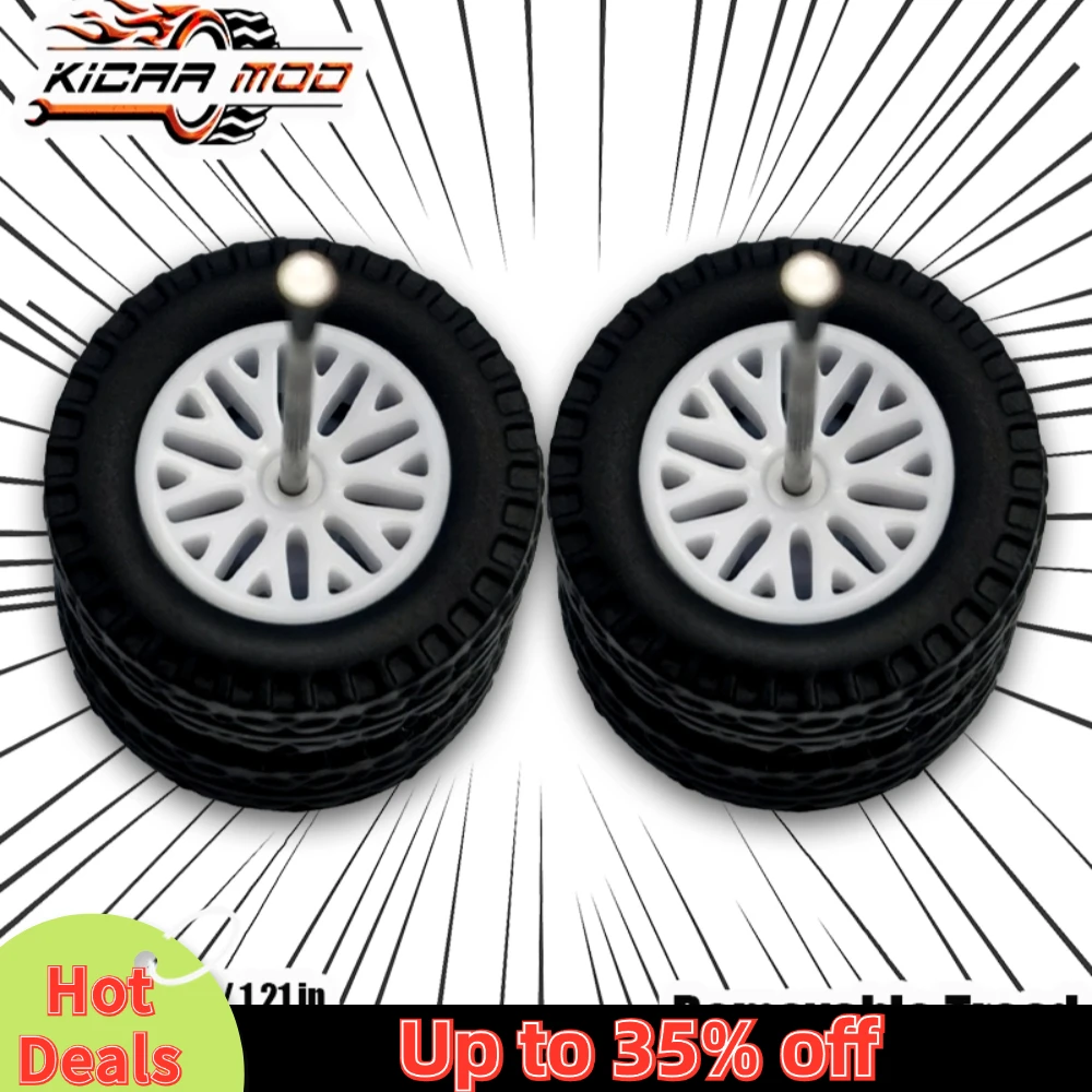 1/64 Model Car Wheels with Rubber All Terrain Tires Multi Spoke Refitting Parts for Off-road Vehicle HotWheels Medium Size 1 Set