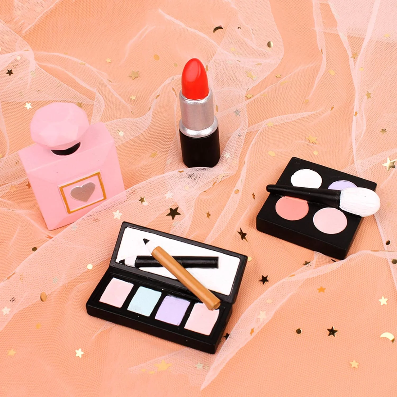 4 Stück Kunstharz-Kosmetik-Kuchenaufsätze – Lippenstift- und Parfümdekoration für Make-up-Thema, Braut, Bachelorette, Geburtstagsparty-Zubehör – Detail 3