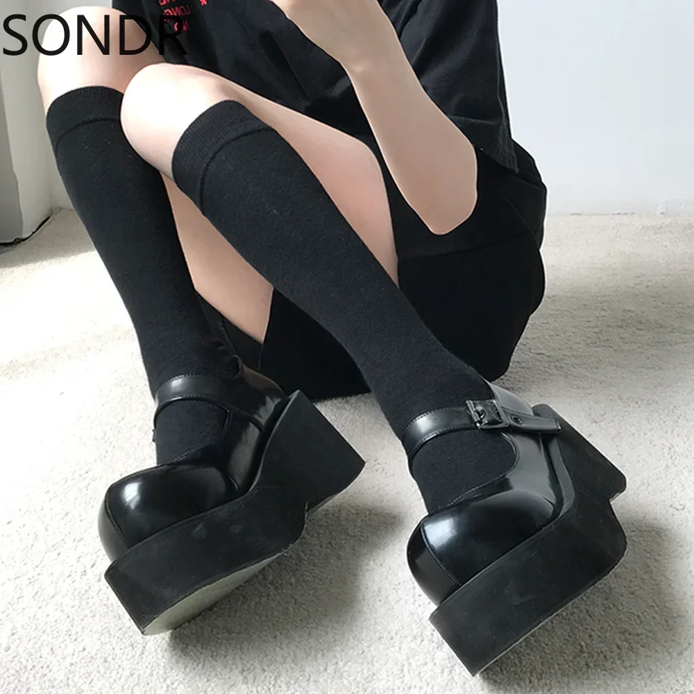 Womens Lolita Round Toe Platfrom Gothic Punk Pumps Shoes Creepers Japanese Harajuku Gothic JK Ladies