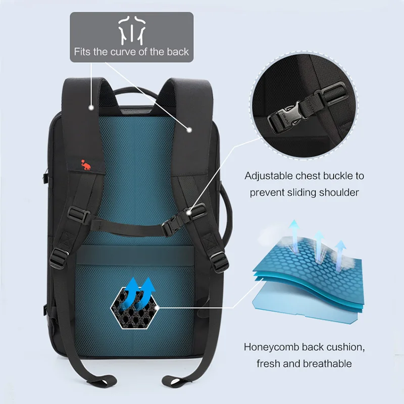 OIWAS-mochila para ordenador portátil expandible de gran capacidad para hombre y mujer, puerto de carga USB, bolsa impermeable para ordenador de