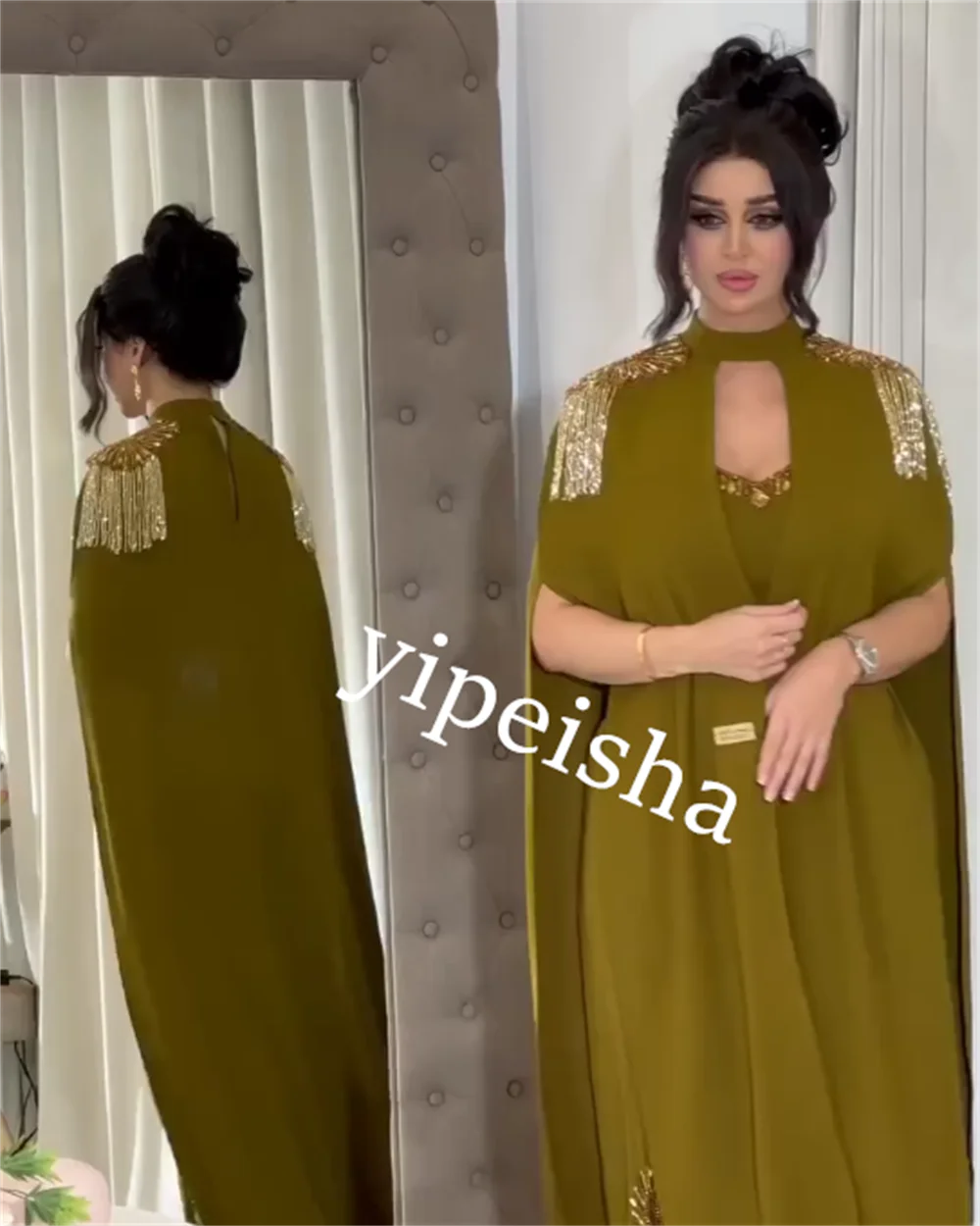 Jiayigong-vestido Midi con borlas y diamantes de imitación para mujer, traje de compromiso con cuello alto, a medida, Arabia Saudita