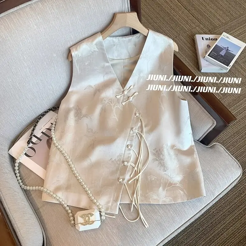 

Floral Jacquard Vest Women Retro Chinese Vintage Ethinic Style Sleeveless Tops Oversized