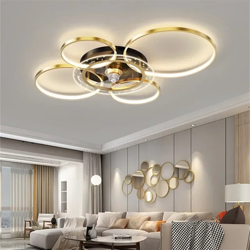 

Gold cieling fan Remote Control Low Profilestepless Dimming Closed With Embedded Invisible Blade living room ceiling fan