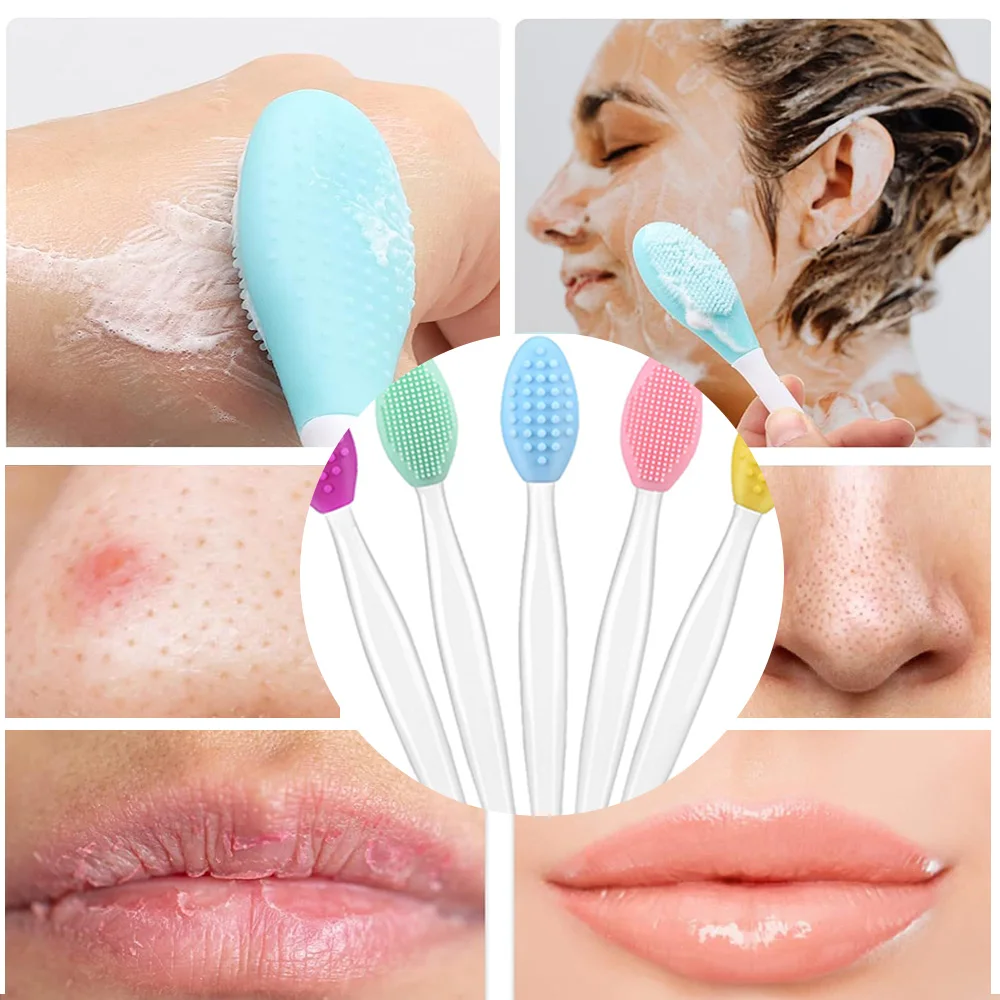 5/10 個シリコーンフェイススクラバークリーニングブラシ角質除去リップブラシ両面鼻クリーンツールスキンケアアプリケーター用