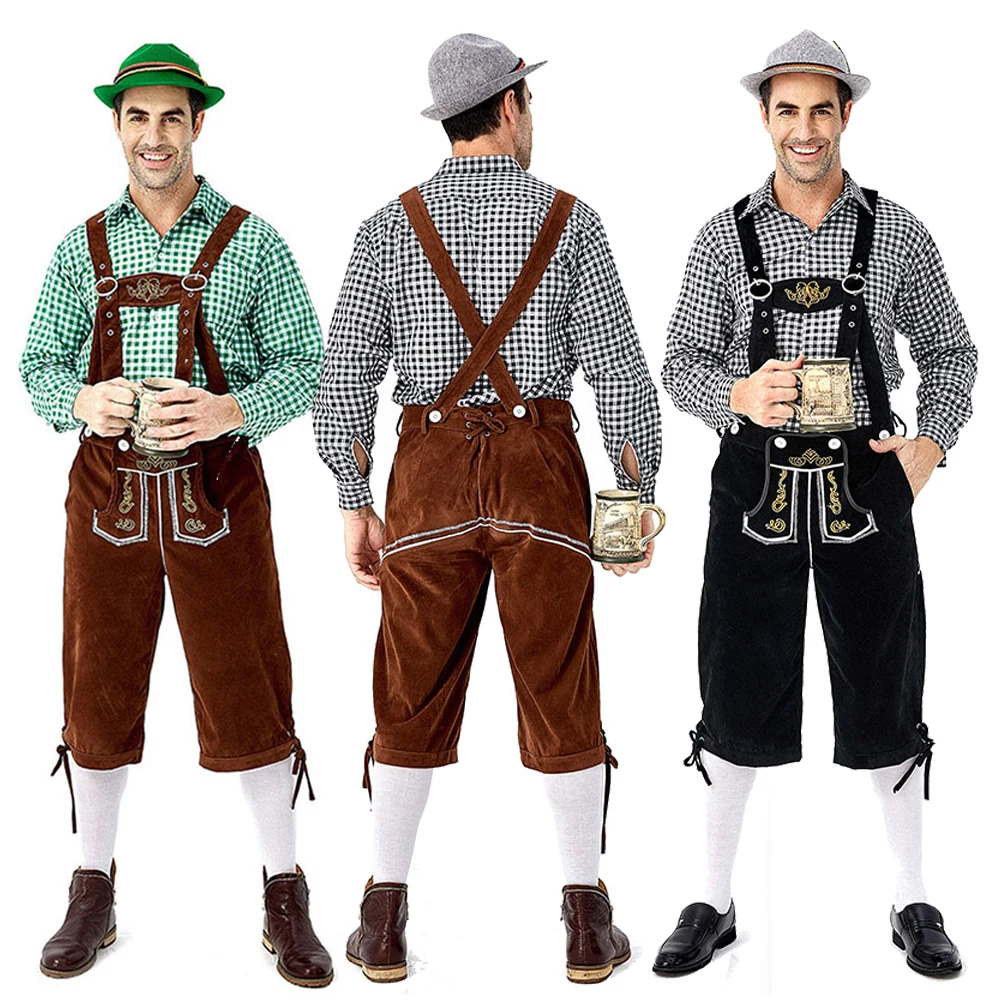 Men Bavarian Beer Male Shirt Rompers Shorts Set Cosplay Costume German Oktoberfest Costumes Halloween Festival Party Outfit