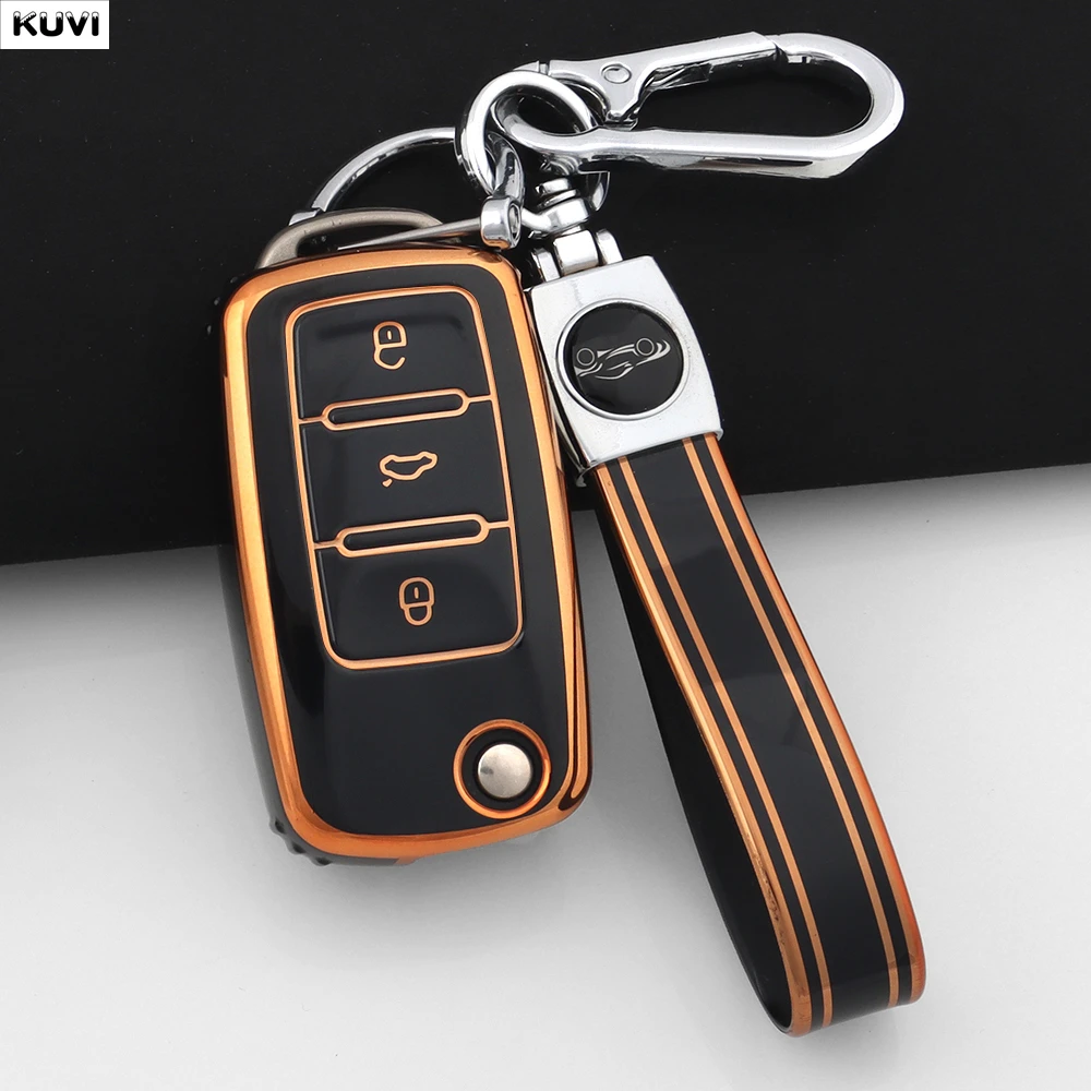 

2 3 Buttons TPU Car Flip Key Case Cover For Volkswagen VW Polo Golf Passat Tiguan Beetle Caddy Eos Skoda Octavia Seat Leon Altea