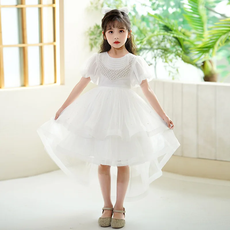 New Girls' Princess Dress Skirt Little Girl's Tail Mesh Puff Dress Flower Girl Catwalk Performance Costume