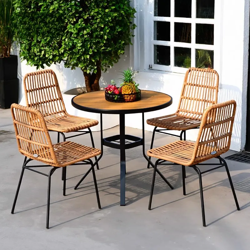 Iron Frame Rattan Chair,Wabi Sabi Style Handwoven Seat Durable Breathable Backrest Dining Chair for Cafe Balcony and Living Room