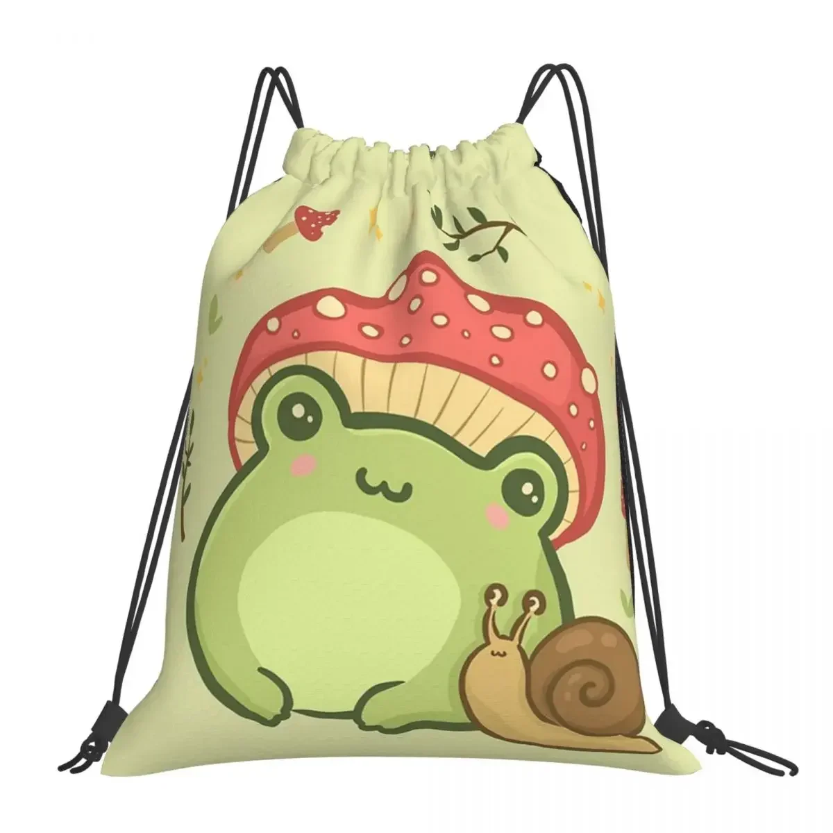 Cute Kawaii Frog With Toadstool Mushroom Hat And Snail Backpacks Drawstring Bags Drawstring Bundle Pocket Shoes Bag BookBag