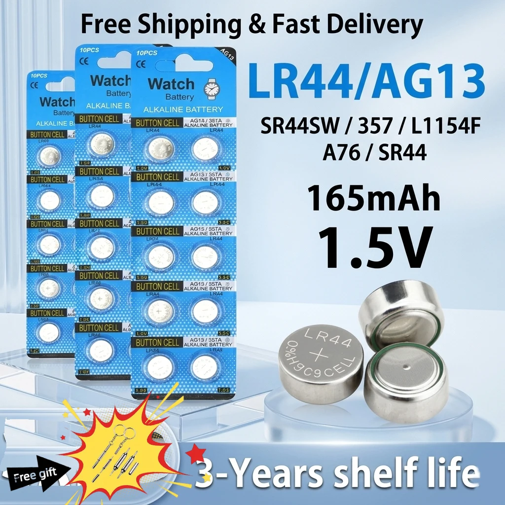 

10-100pcs AG13 LR44 1.55V Alkaline Battery A76 357 SR44 L1154 Button Cell Batteries for Watch Toy Calculator Remote