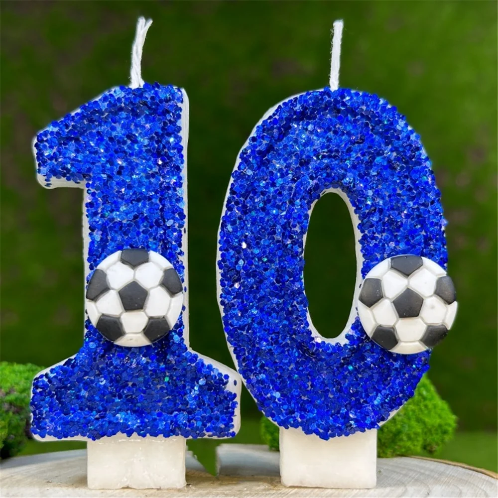 Creative Digital Candles Football Theme Birthday Cake Party Decorative Candles Blue Sequin Numbers 0-9 Candles Home Decoration