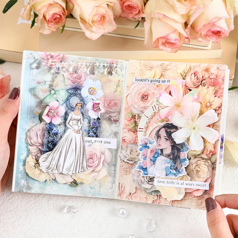 30Sheets Flowers Rose Material Paper Garden Dream simulation lace handbook Arts Base Handwriting Scrapbook Cut 177*115MM